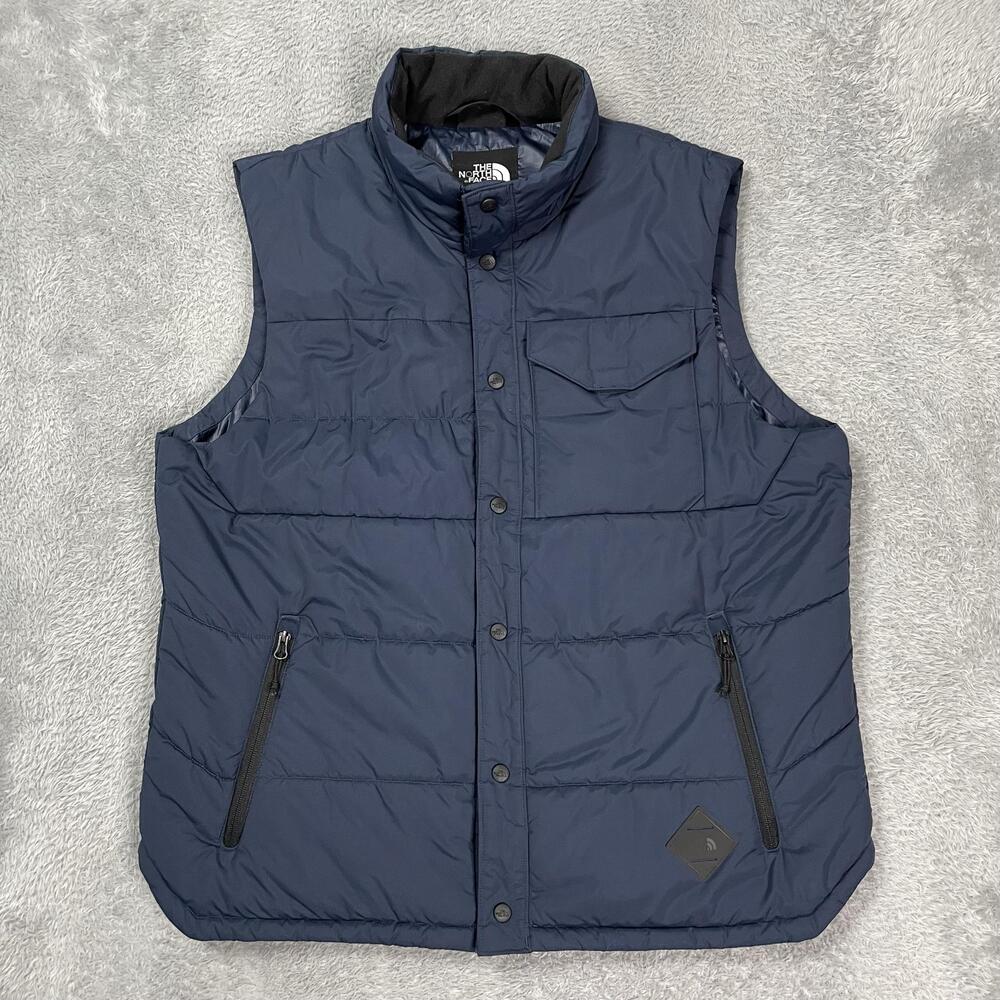 The North Face Vest Mens XL Blue Quilted Insulated Snap Front Zip Pockets